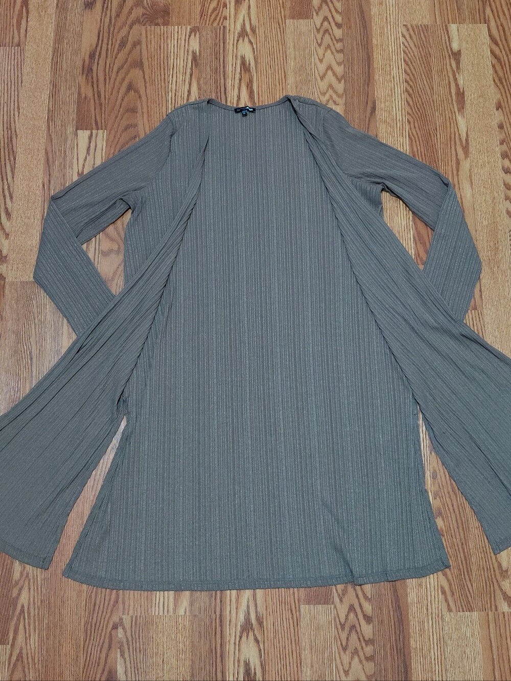 Fashion Nova Open Front Long Duster Cardigan Women Sz XL Brown Ribbed Cover Top